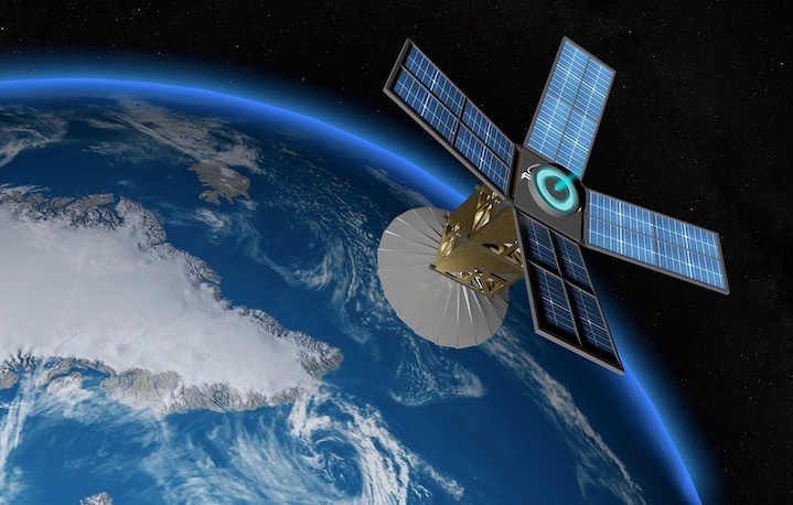 3D rendering satellite observing earth