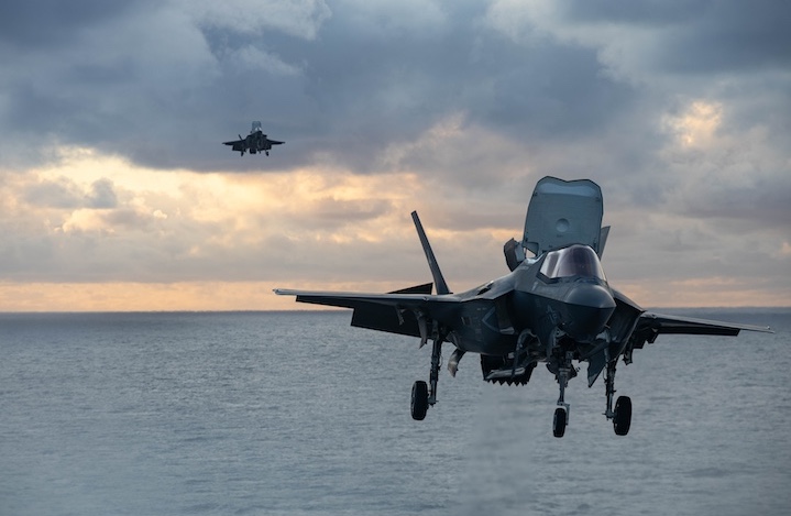 An F-35B Lightning II assigned to Marine Fighter Attack Squadron (VMFA) 242, Udi aboard the amphibious assault ship USS America (LHA 6), in the Solomon Sea, June 8, 2025.