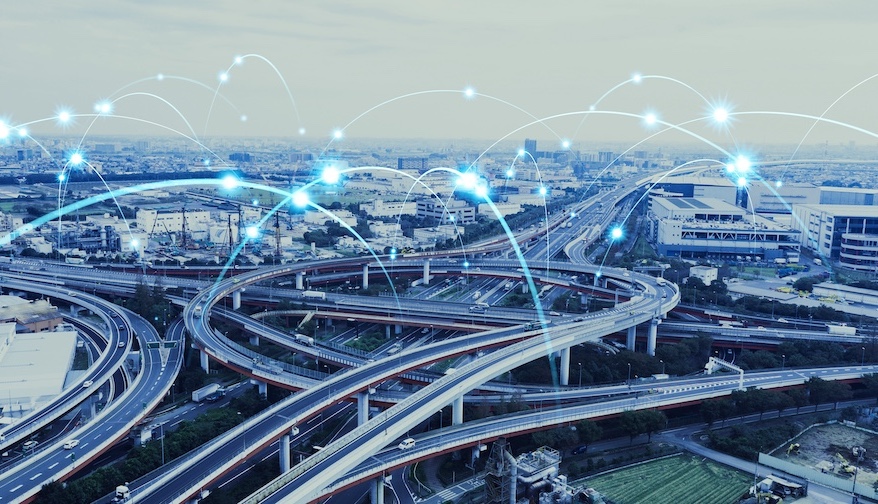 Modern transportation and communication network concept.